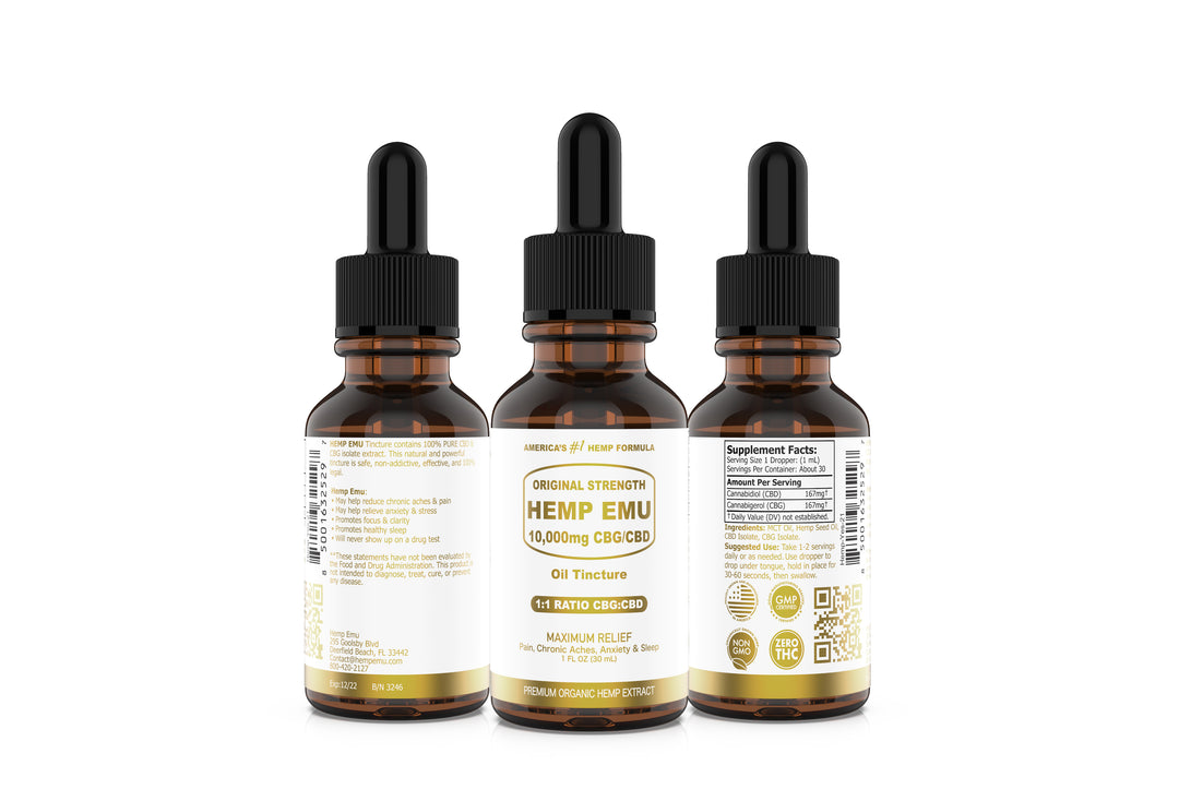 Gold Edition CBD + CBG 10,000mg Tincture, 30 ML Hemp Emu Gold Edition CBD + CBG 10,000mg Tincture, 30 ML Hemp Emu